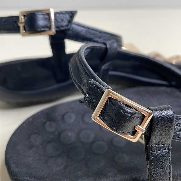 Vionic Black Leather Upper Gold Accent Ankle Strap Thong Sandals Size 7 - Picture 6 of 10
